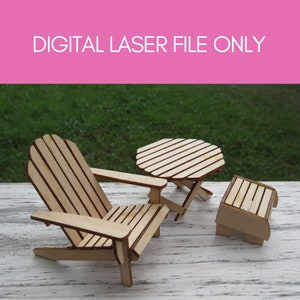 Dollhouse Miniature Adirondack Chair, Table & Stool SVG FILE ONLY in 1:12th Scale
