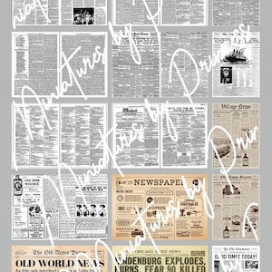 Dollhouse Miniature Vintage Newspaper - Newsprint - Download - Printable - 1:12 Scale