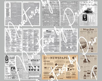 Dollhouse Miniature Vintage Newspaper - Newsprint - Download - Printable - 1:12 Scale