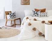 Hot selling Beautiful Moroccan Pompom Blanket,Moroccan Hand loomed Pom Pom blanket,Thrwo,bedcover,sofa cover