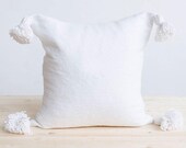 Set of 2 20x20 Tassel Pillow Cover quot WHITE quot pom pillow cover pom pom pillow tassel pillow cotton pillows