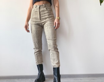 Vintage 00's Y2K 2000's Woman Snakeskin Print Trousers Straight Leg Skinny Slim Pants Cyber Rave Goth Grunge Emo Egirl Sad Girl Size XS/S