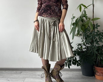 Vintage 90's 00's Grey Metallic A-Line Flared Midi Skirt | Whimsigoth Fairy Grunge Style | Size L