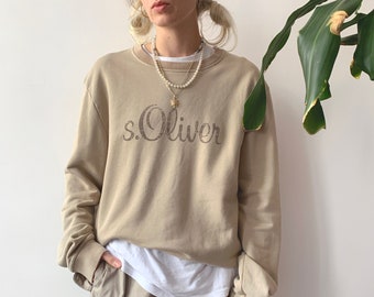 Vintage 00's Y2K Unisex Oversized Baggy Loose Chunky Beige Neutral Earth Tone Skater SK8 Archive Long Sleeve Crewneck Sweater Size XL/XXL