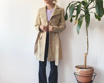 Vintage 00's Y2K 2000's Spring Women Beige Cream Single Breasted Belted Tie Up Real Genuine Suede Leather Midi Trench Coat Size S