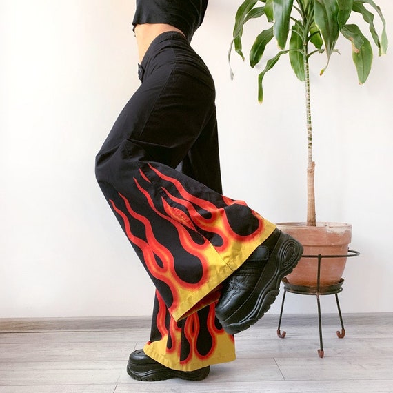Vintage Phat Pants Flames Print Wide Leg 00s 90s Y