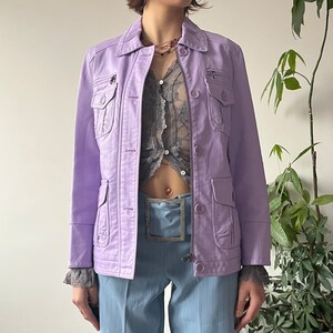 Vintage 90's Oversized Pastel Purple Faux Leather Button Up Jacket Blazer Coat Glam Streetwear Style Size XL image 2