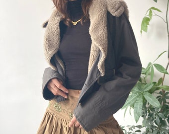 y2k archive grunge boho fur trim coat