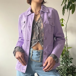 Vintage 90's Oversized Pastel Purple Faux Leather Button Up Jacket Blazer Coat Glam Streetwear Style Size XL image 1