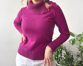 Vintage Y2K 00's 2000's Purple Turtleneck Pullover Knit Jumper Sweater Size M