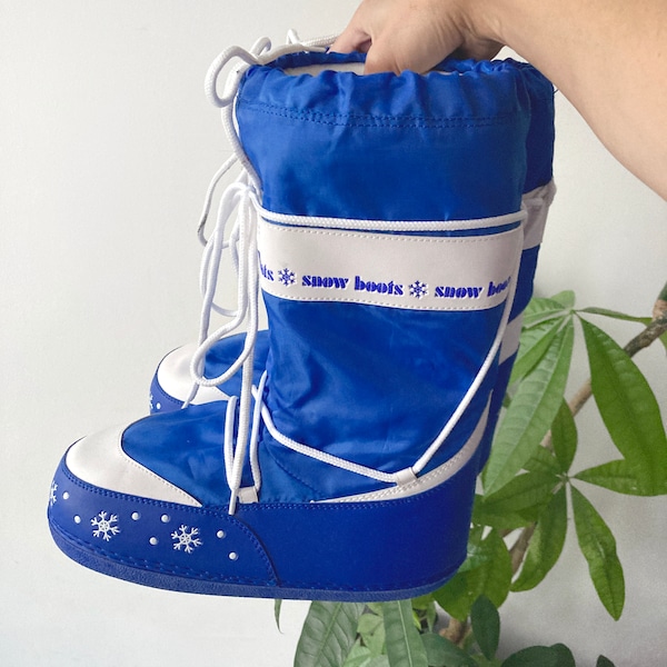 Vintage 80's 90's Unisex Blue Warm Warmed Tied Calf Length Autumn Winter Moon Boots Size EU40/41 UK6.5/7.5