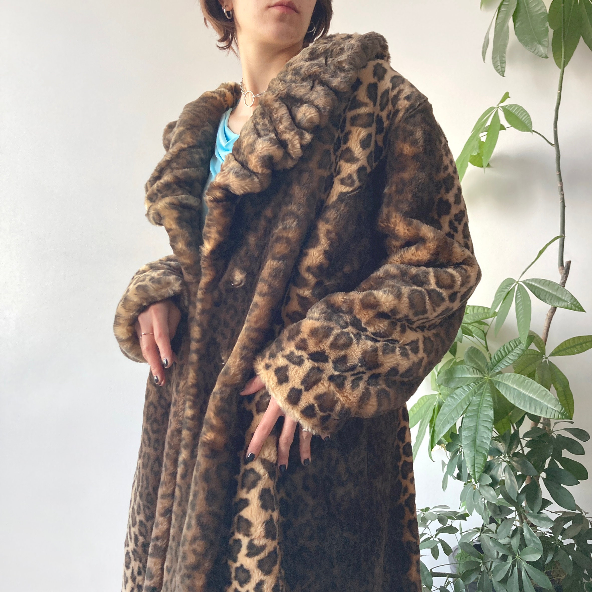 Vintage Y2K 00's 2000's Leopard Leo Pattern Brown Faux Fur Button