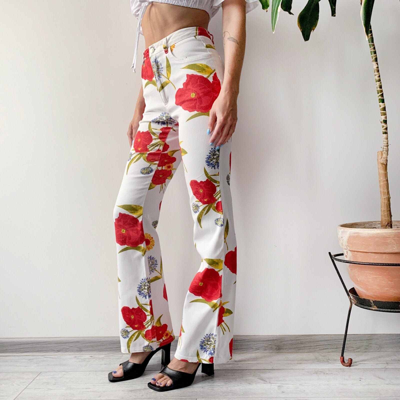 Big Sale Women's Vintage Floral Print Flare Pants Y2k High Waist