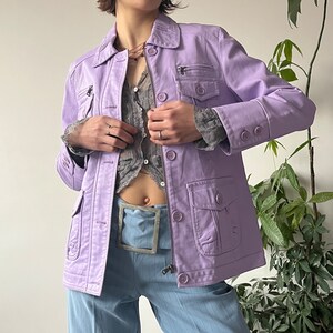 Vintage 90's Oversized Pastel Purple Faux Leather Button Up Jacket Blazer Coat Glam Streetwear Style Size XL image 3