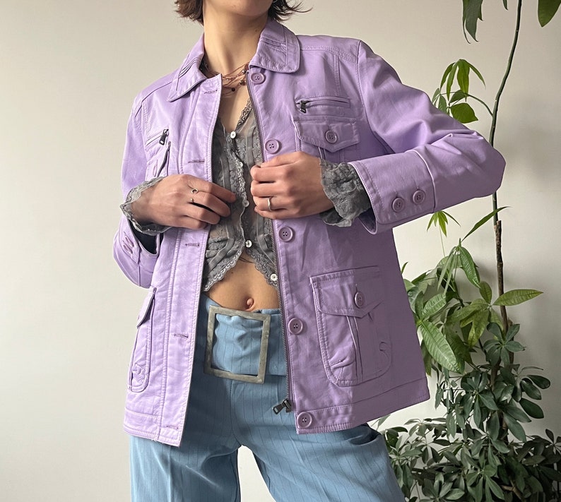 Vintage 90's Oversized Pastel Purple Faux Leather Button Up Jacket Blazer Coat Glam Streetwear Style Size XL image 3