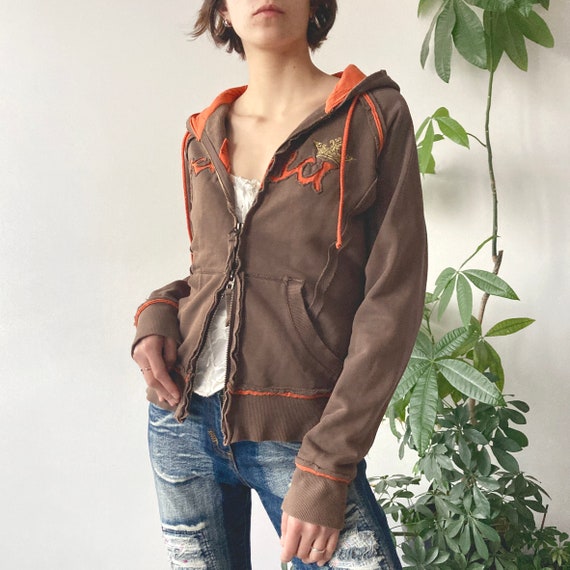 Vintage Y2K 00 s 2000 s Brown Orange Double Zip up Hoodie Archive Cyber Fairy Style Size M L Etsy Canada