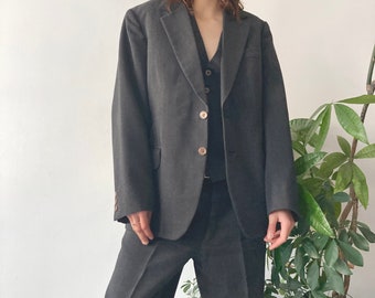 Vintage 80's 90's Unisex Autumn Gray Classic Basic Single Breasted Oversize Blazer, Vest and Tailored Pants Suit Set L