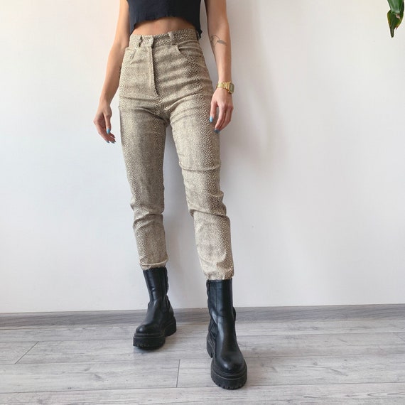 Vintage 00 s Y2K 2000 s Woman Snakeskin Print Trousers Straight Leg Skinny Slim Pants Cyber Rave Goth Grunge Emo Egirl Sad Girl Size XS S Etsy Canada