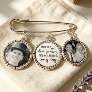 Memorial Photo Charm Kilt Pin/Memory Bouquet Charm/Groom Boutonniere/Best Man Personalised/Those We Love Don't Go Away/Wedding Keepsake Gift