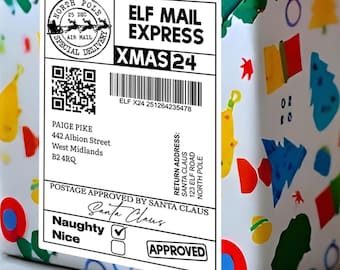 Elf Mail Delivery Label/Christmas Present Name Tag Sticker/Christmas Gift Shipping Sticker/Santa Post Label/North Pole/Child Holiday Magic