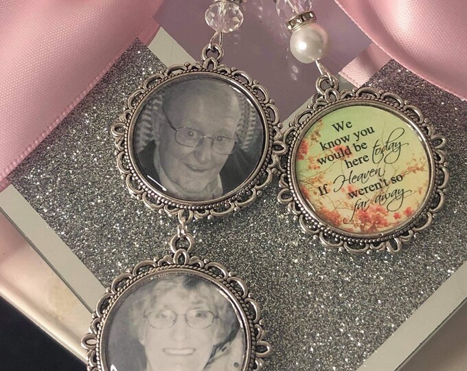 We know you would be here if heaven weren't so far away.Loving memory memorial charm locket brooch.Personalised with any photo.bride,wedding