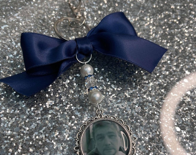 Memory Memorial Heaven Charm Keyring Bridal Bouquet/I Was Once Your Angel Dad Mum Poem & Photo Pearl Beads Key Chain/bride/wedding