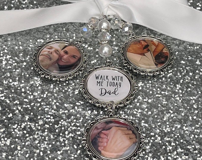 Walk With Me Today/Dad/Mom/Mum/Loving Memory Bouquet Charm/Locket/Brooch/Personalised/Any Photo/Bride/Wedding/Memorial/Loved One/Remembrance