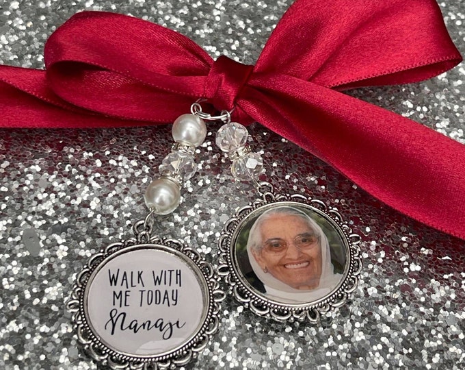 Walk With Me Today Nanaji Naniji/Loving Memory Charm/Locket/Brooch/Personalised/Photo/Bride/Memorial Keepsake/Swarovski/Indian Wedding/