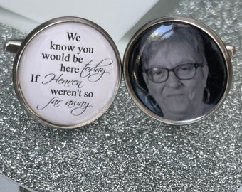 Groom memory memorial remembrance charm cuff links personalised with any photo  and beautiful poem keepsake cufflinks. if heaven. loved one