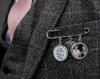 In Memory Groom Pin/Wedding Photo Charm/Kilt Pin/Bouquet Charm/Personalised/Keepsake/Gift For Him/Bride/Memorial/Remembrance/Heaven/Brooch