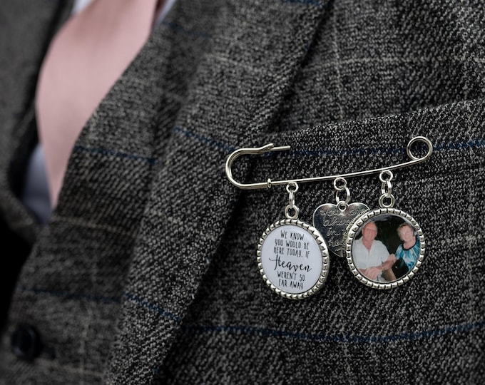 In Memory Groom Pin/Wedding Photo Charm/Kilt Pin/Bouquet Charm/Personalised/Keepsake/Gift For Him/Bride/Memorial/Remembrance/Heaven/Brooch