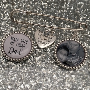 Memory remembrance photo charm kilt pin bouquet charm,wedding groom best man usher,personalized personalised any photo walk with me today