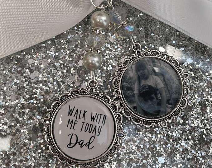 Memory memorial heaven charm bridal bouquet, walk with me today dad mum poem & photo pearl beads something blue.Swarovski.bride.wedding