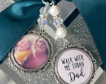Walk with me today dad loving memory charm locket brooch.Personalised with any photo.Ideal for wedding,bride.memorial keepsake,Swarovski