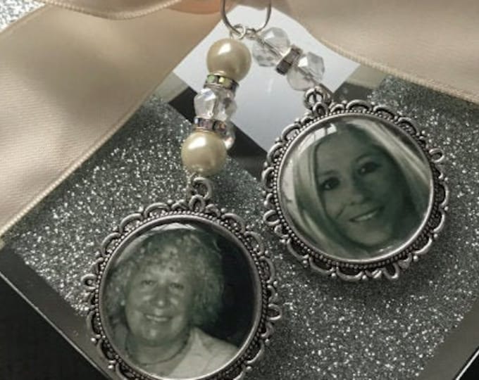Double photo charm loving memory memorial remembrance charm locket brooch. Personalised with any photos. Ideal for wedding/bride/keepsake