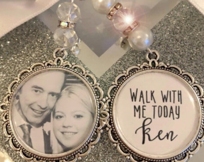 Walk with me today step dad uncle any name loving memory charm locket brooch.Personalised with any photo.Ideal for wedding,bride.memorial