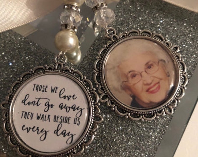 Those we love dont go away they walk beside us every day. loving memory charm locket brooch.Personalised with any photo.bride, wedding.