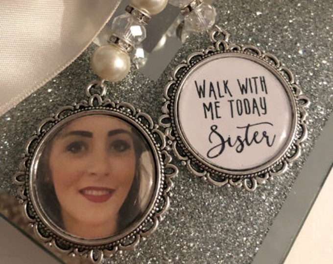 Walk with me today sister brother loving memory charm locket brooch.Personalised with any photo.Ideal for wedding,bride.memorial keepsake,
