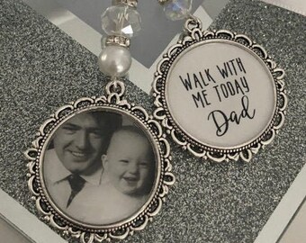 Walk with me today dad loving memory charm locket brooch.Personalised with any photo.Ideal for wedding,bride.memorial keepsake/On Sale