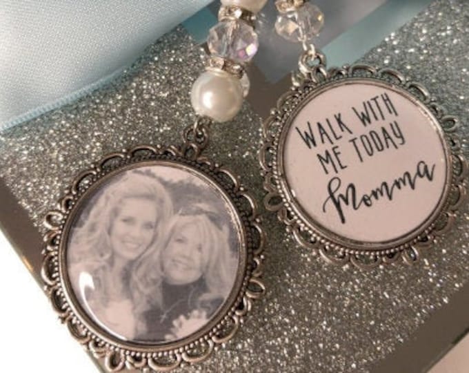 Memory memorial heaven charm bridal bouquet, walk with me today dad mum poem & photo pearl beads something blue.Swarovski.bride.wedding