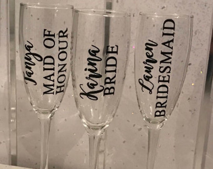 Personalised champagne flute transfers decals wedding hen do bridal bride groom do it your self champagne glass decal vinyl transfer