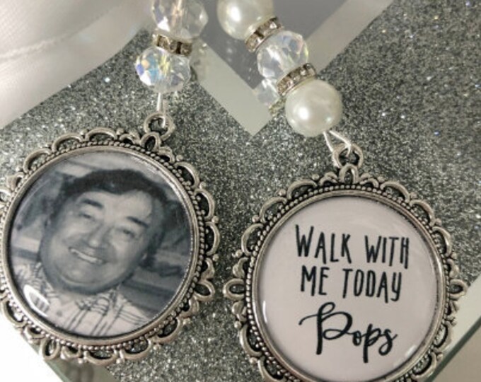 Walk with me today dad loving memory charm locket brooch/Personalised with any photo/Ideas for wedding/bride/memorial/keepsake/pops
