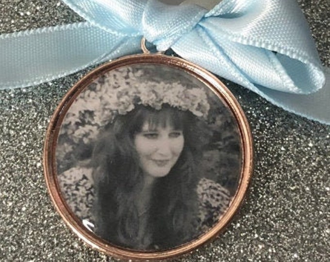 rose gold memory charm for bridal bouquet, remembrance ,locket,brooch personalised,any photo.keepsake with ribbon.Wedding flower Bride Ideas