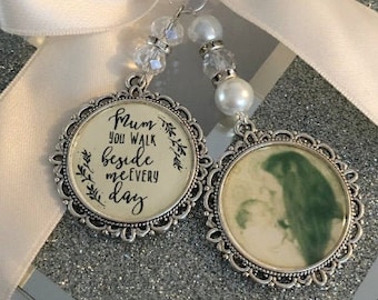 Memory memorial heaven charm bridal bouquet loved one mum mom dad you walk beside me every day, plus photo oval charm
