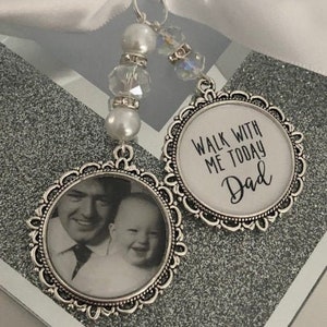 Walk with me today dad loving memory charm locket brooch.Personalised with any photo.Ideal for wedding,bride.memorial keepsake/On Sale