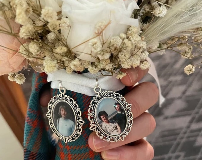 2 Oval Photo Memory bouquet charm/locket/brooch/personalised with any photo/keepsake with ribbon/Wedding flower Bride Ideas/remembrance/kit
