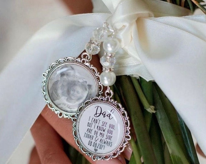 Bouquet Charm on Your Wedding Day Mom Dad Memorial Bridal Memorial Custom Photo Frame My Daughter