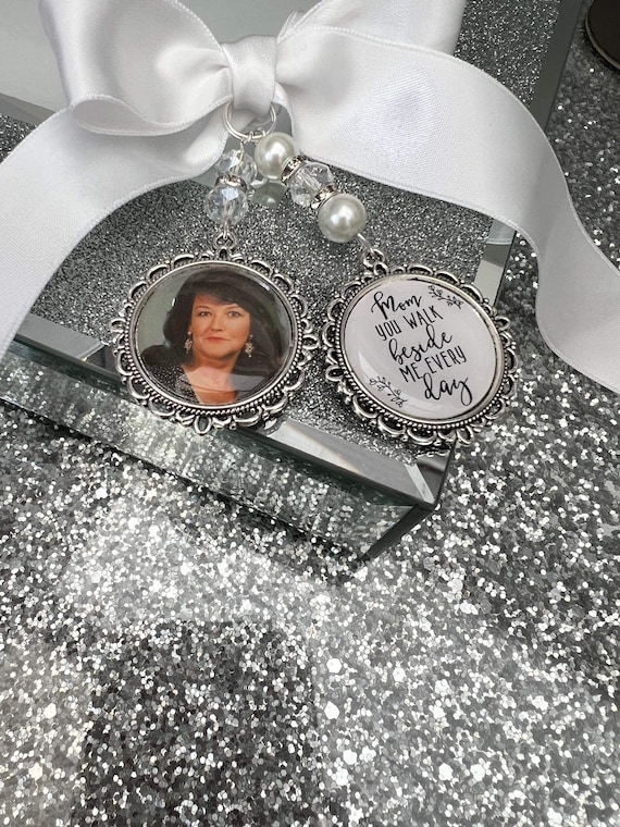 You Walk Beside Me Every Day/In Loving Memory/Memory Charm/Locket/Brooch/Personalised/Any Photo/Wedding/Bride/Memorial/Keepsake/Name/Mom/Dad