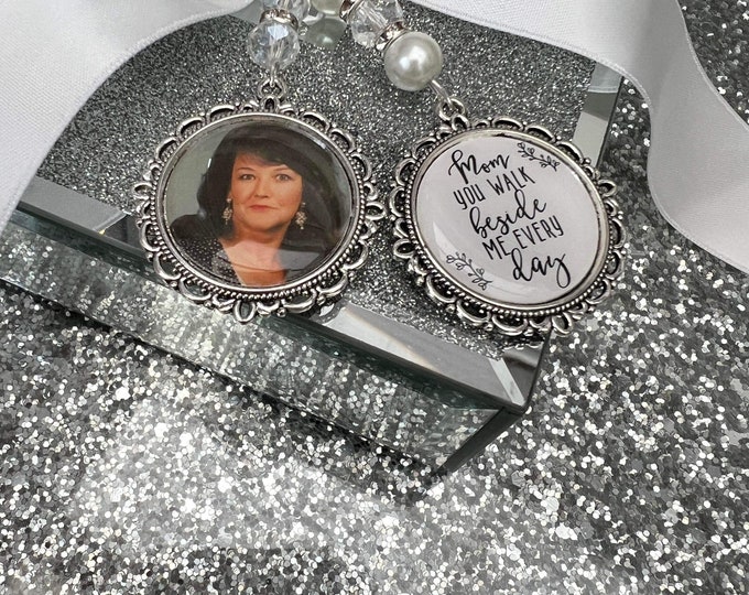 You Walk Beside Me Every Day/In Loving Memory/Memory Charm/Locket/Brooch/Personalised/Any Photo/Wedding/Bride/Memorial/Keepsake/Name/Mom/Dad