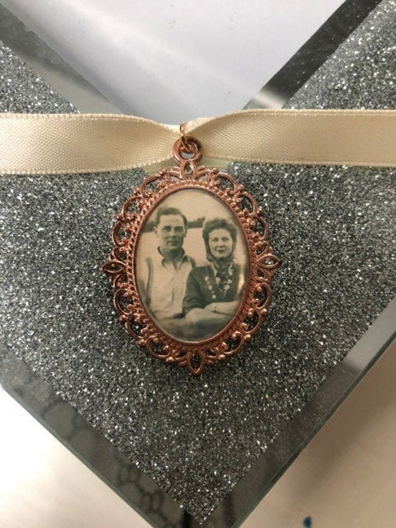 Rose Gold Oval Wedding Bouquet Charm, Personalised Photo Keepsake